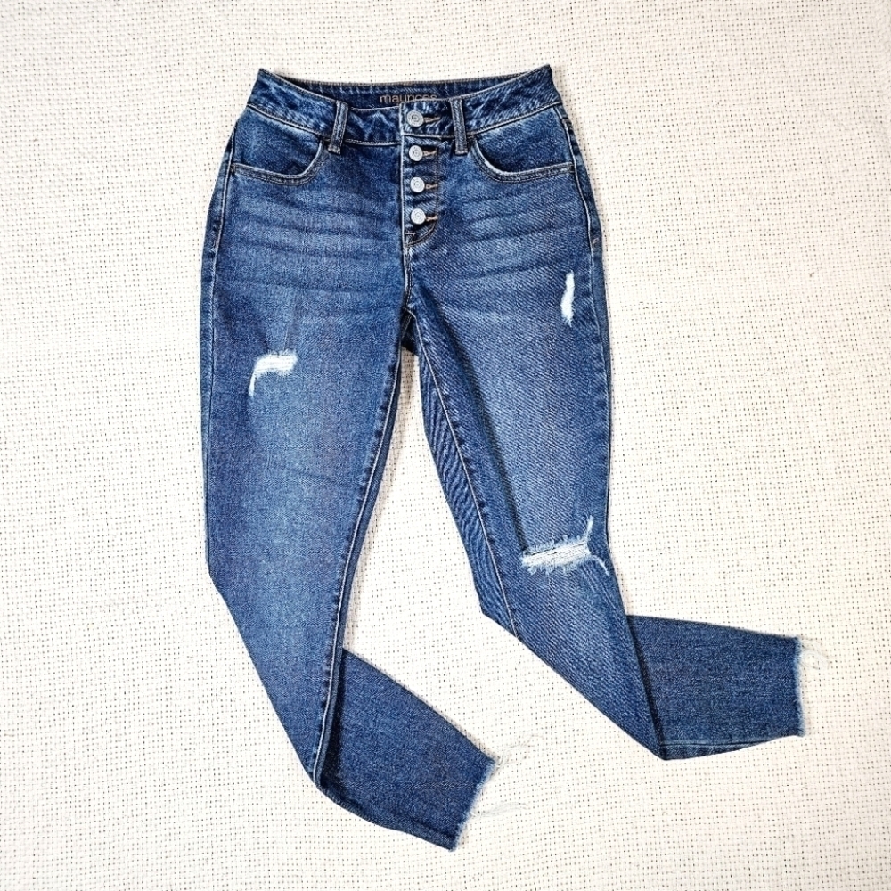 Maurices High Rise Dark Wash Button Fly Skinny Jeans Stretch Size 0 Short